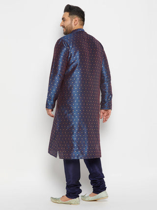 VASTRAMAY Men's PLUS Size Navy Blue Zari Weaved Kurta Pyjama Set