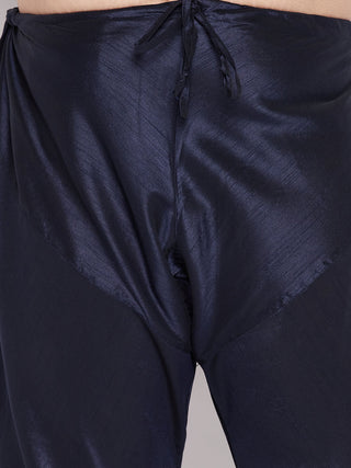 VASTRAMAY Men's Plus Size Aqua Blue Woven Kurta And Navy Blue Pyjama Set
