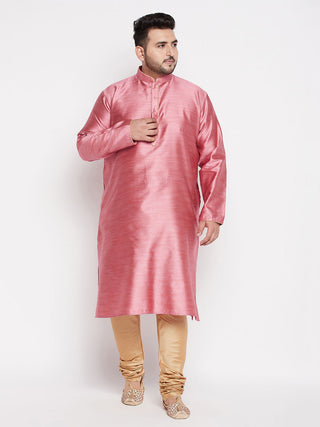 VASTRAMAY Men's Plus Size Pink Woven Kurta