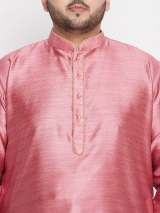 VASTRAMAY Men's Plus Size Pink Woven Kurta And Maroon Pyjama Set