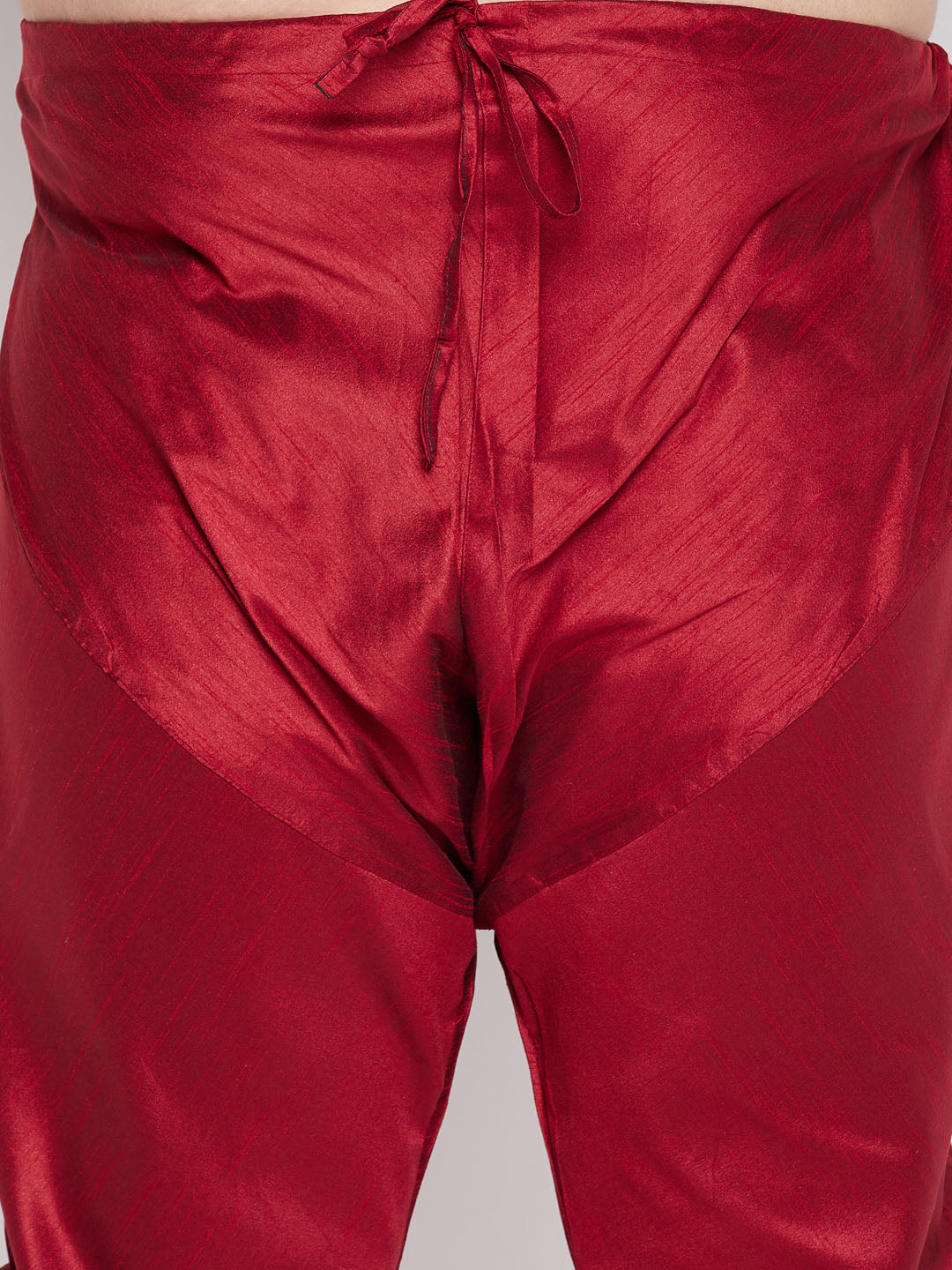 Men's Plus Size Pink Woven Kurta And Maroon Pyjama Set