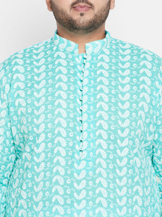 VASTRAMAY Men's Plus Size Green Chikankari Embroidered Kurta