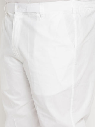 VASTRAMAY Men's Plus Size Mustard Chikankari Embroidered Kurta And White Cotton Pant Style Pyjama Set