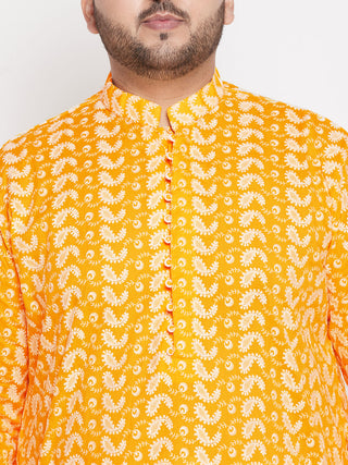 VASTRAMAY Men's Plus Size Orange Chikankari Embroidered Kurta