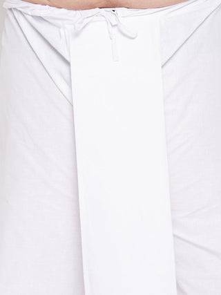 VASTRAMAY Men's Plus Size White Chikankari Embroidered Kurta And Dhoti Set