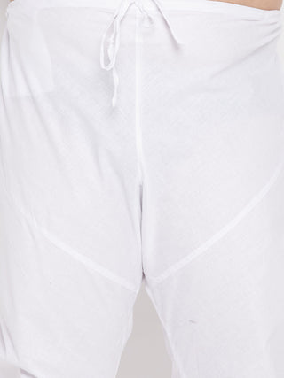 VASTRAMAY Men's Plus Size White Chikankari Embroidered Kurta And White Pyjama Set