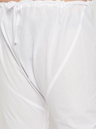 VASTRAMAY Men's Plus Size Yellow Chikankari Embroidered Kurta And White Pyjama Set