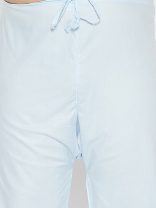 VASTRAMAY Men's Plus Size Aqua Blue Cotton Blend Pathani Set