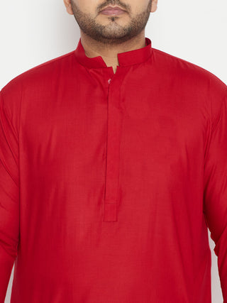 VASTRAMAY Men's Plus Size Maroon Cotton Blend Pathani Set