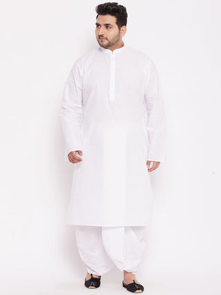VASTRAMAY Men's Plus Size White Cotton Kurta And Dhoti Set