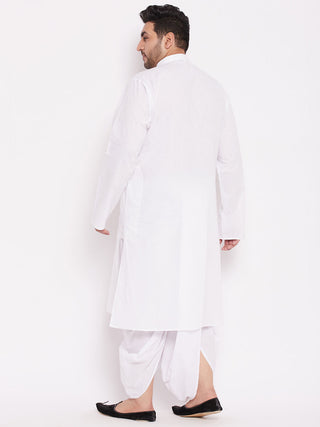 VASTRAMAY Men's Plus Size White Cotton Kurta And Dhoti Set