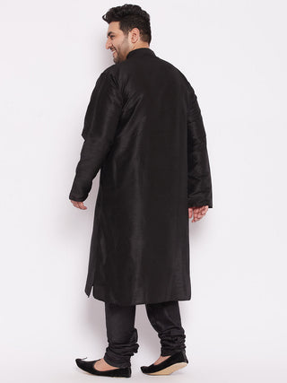 VASTRAMAY Men's Plus Size Black Cotton Silk Blend Kurta and Pyjama Set