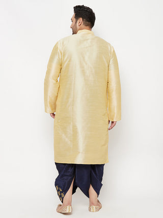 VASTRAMAY Men's Plus Size Gold Silk Blend Kurta And Navy Blue Dhoti Set