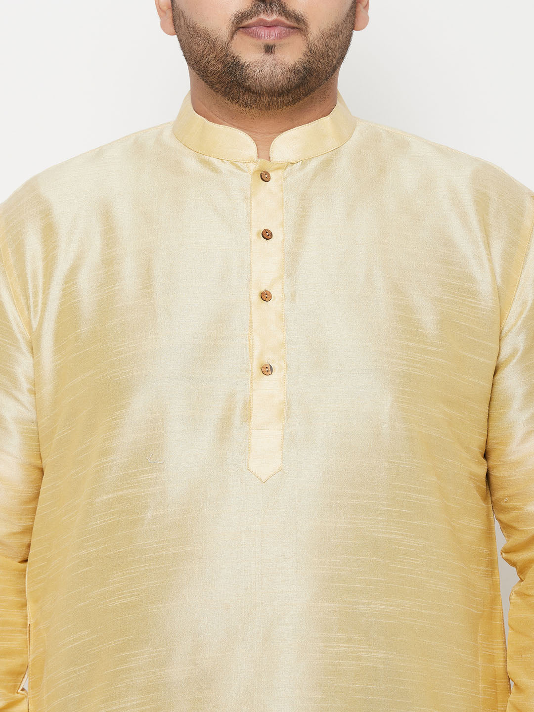 Men's Plus Size Gold Silk Blend Kurta And Navy Blue Dhoti Set