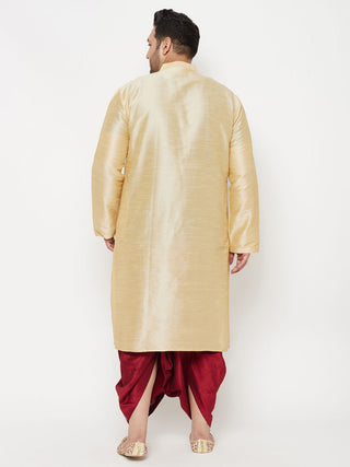VASTRAMAY Men's Plus Size Gold Silk Blend Kurta And Maroon Dhoti Set
