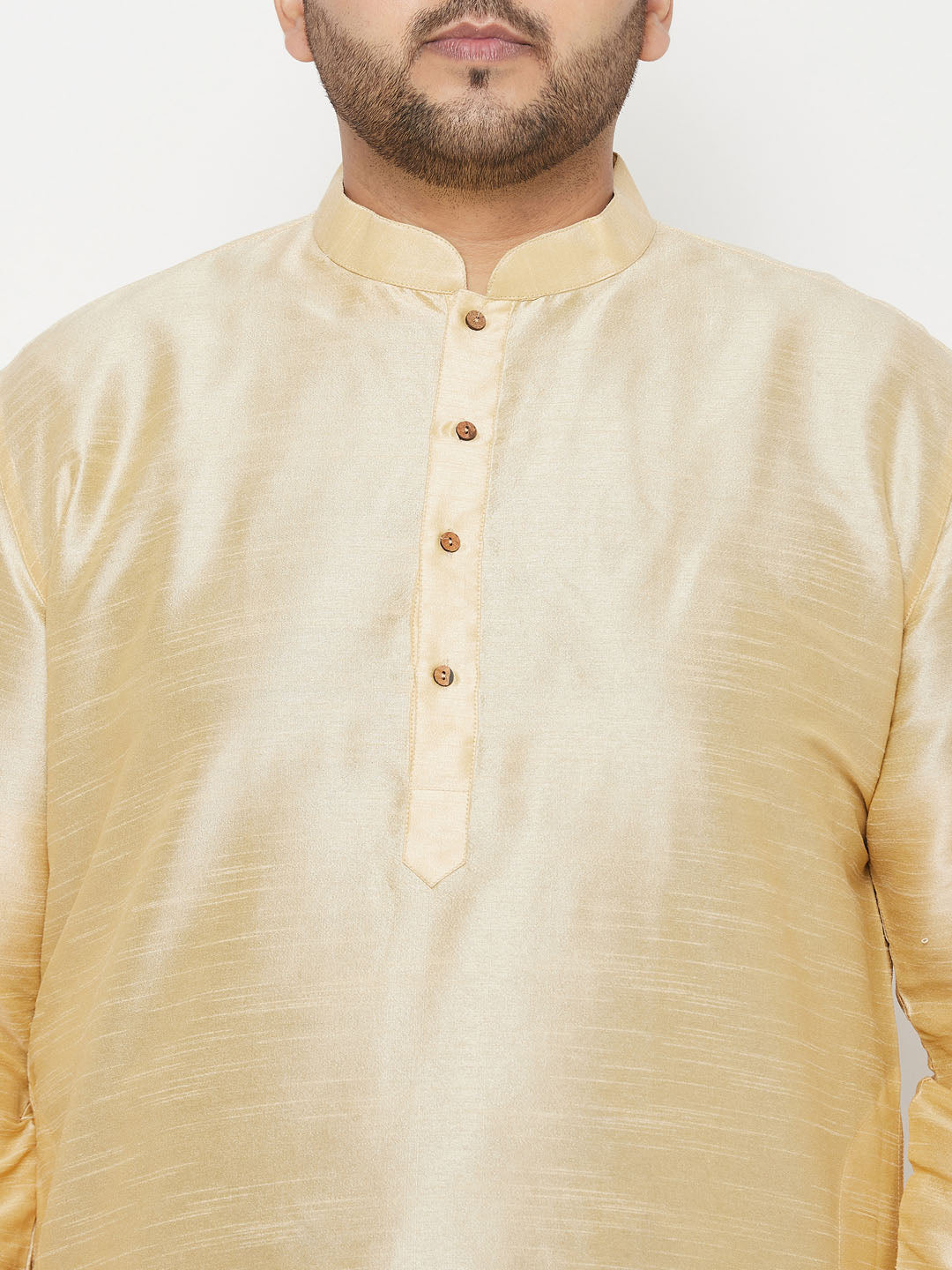 Men's Plus Size Gold Silk Blend Kurta And Maroon Dhoti Set