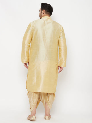 VASTRAMAY Men's Plus Size Gold Silk Blend Kurta And Gold Dhoti Set