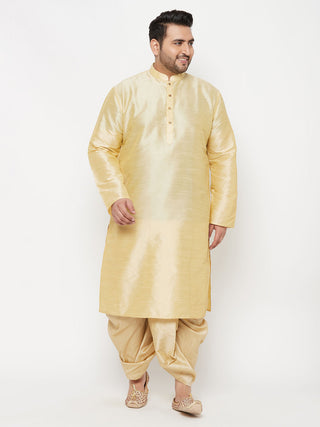 VASTRAMAY Men's Plus Size Gold Silk Blend Kurta And Gold Dhoti Set