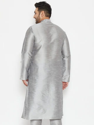 VASTRAMAY Men's Plus Size Grey Silk Blend Kurta