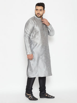VASTRAMAY Men's Plus Size Grey And Black Silk Blend Kurta Pyjama Set