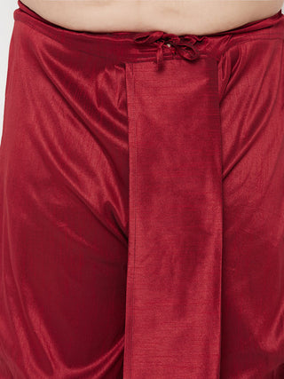 VASTRAMAY Men's Plus Size Maron Silk Blend Kurta And Maroon Solid Dhoti Set