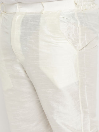 VASTRAMAY Men's PLus Size Maroon Silk Blend Kurta and Cream Pant Style Pyjama Set