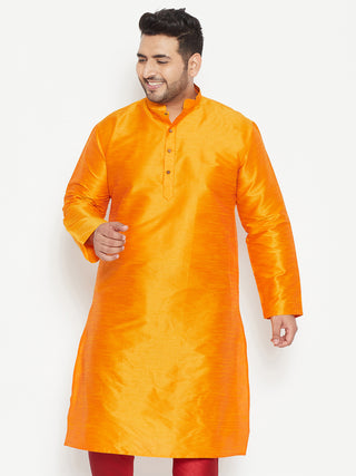 VASTRAMAY Men's Plus Size Orange Silk Blend Kurta