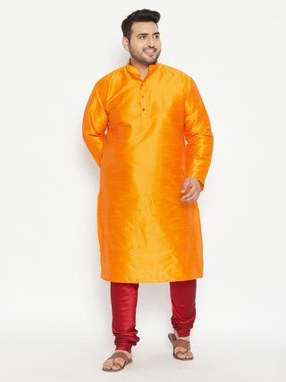 VASTRAMAY Men's Plus Size Orange Silk Blend Kurta