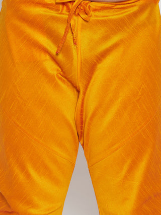 VASTRAMAY Men's Plus Size Orange Silk Blend Kurta Pyjama Set