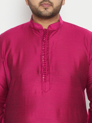 VASTRAMAY Men's Plus Size Fushia Pink Viscose Blend Kurta
