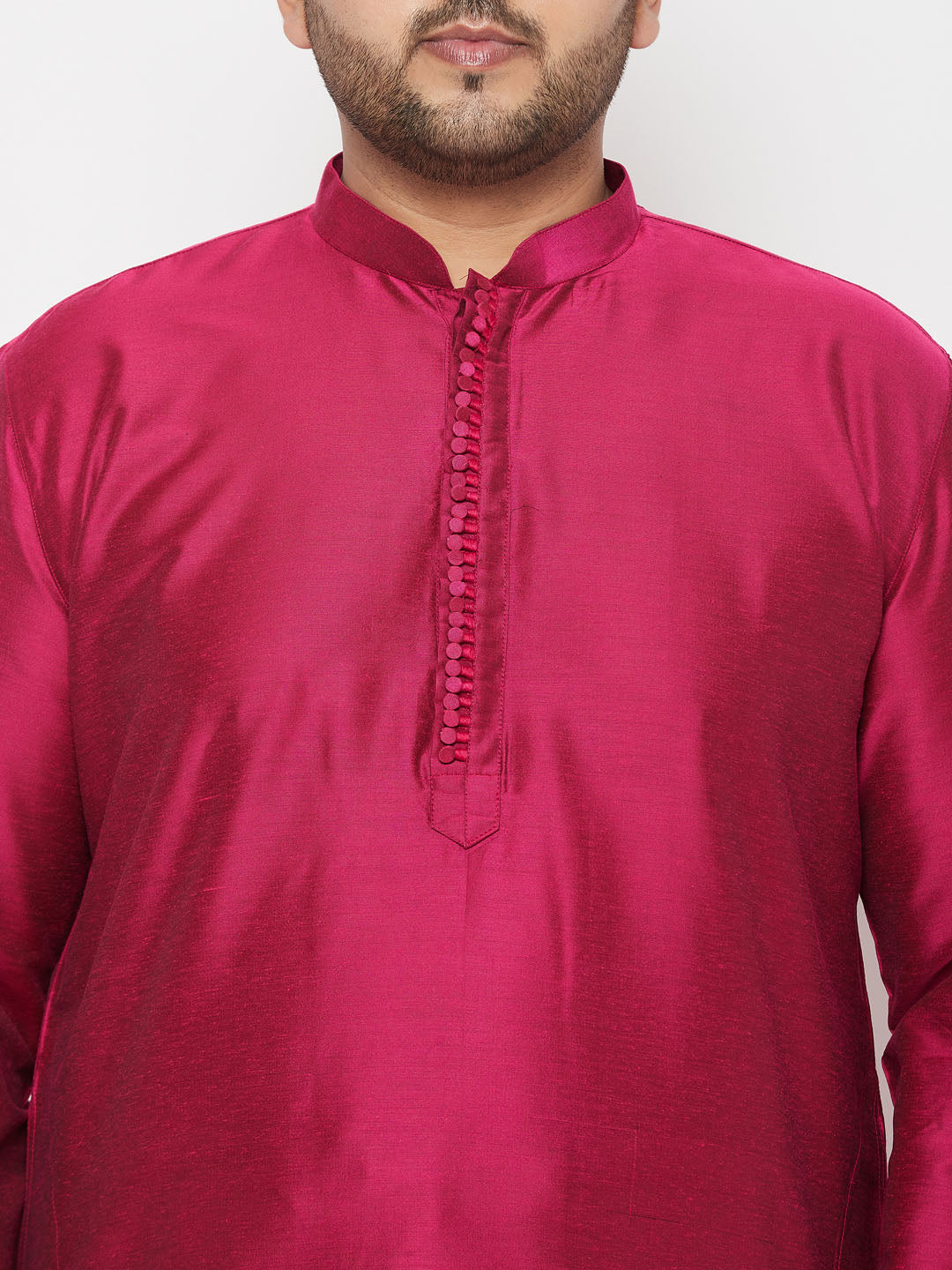 Men's Plus Size Fuchsia Silk Blend Kurta And Gold Dhoti Set