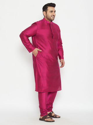 VASTRAMAY Men's Plus Size Fushia Pink Viscose Blend Kurta Pyjama Set