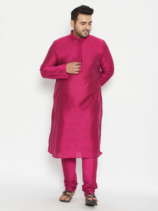 VASTRAMAY Men's Plus Size Fushia Pink Viscose Blend Kurta Pyjama Set