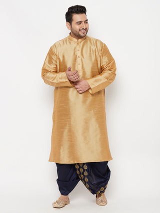 VASTRAMAY Men's Plus Size Rose Gold Silk Blend Kurta And Navy Blue Dhoti Set
