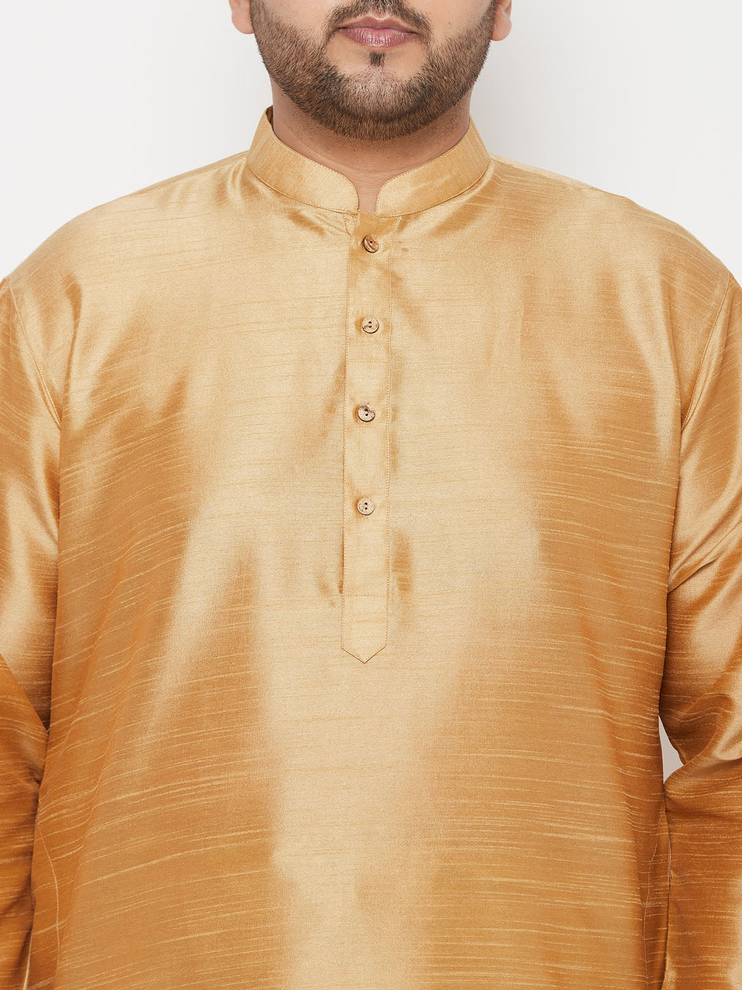 Men's Plus Size Rose Gold Silk Blend Kurta And Gold Dhoti Set