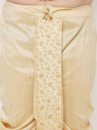 VASTRAMAY Men's Plus Size Rose Gold Silk Blend Kurta And Gold Dhoti Set