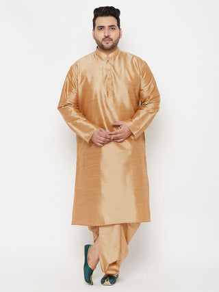 VASTRAMAY Men's Plus Size Rose Gold Silk Blend Kurta And Rose Gold Dhoti Set