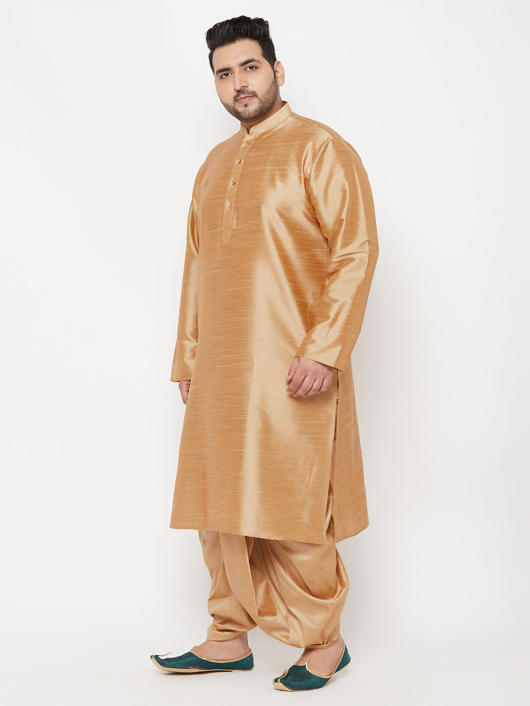 Men's Plus Size Rose Gold Silk Blend Kurta And Rose Gold Dhoti Set