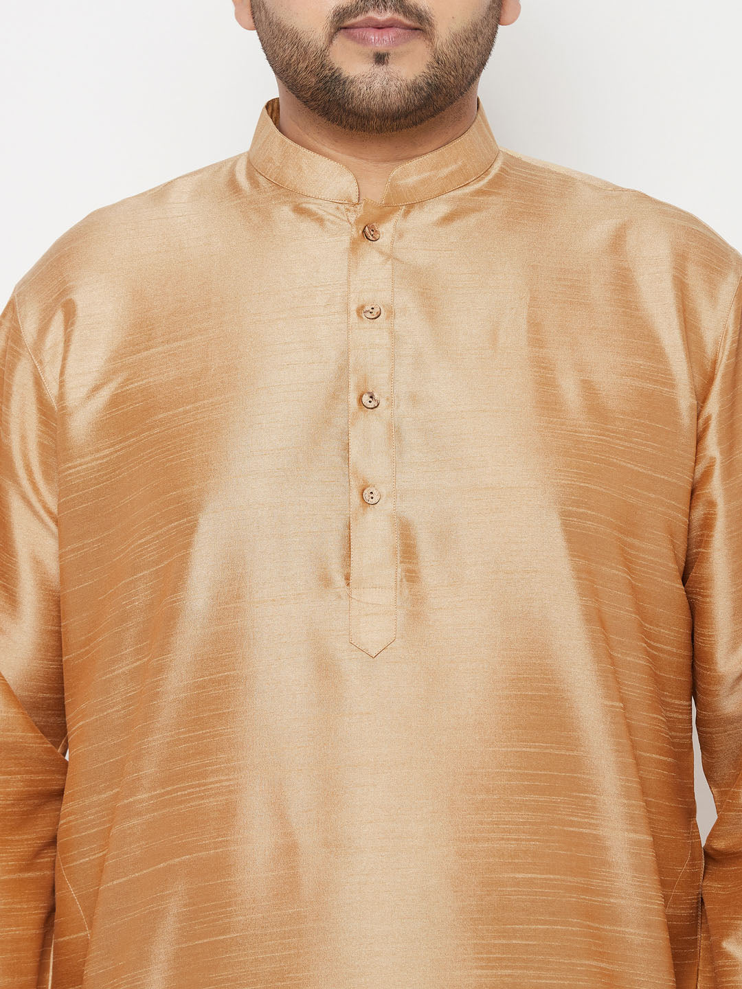 Men's Plus Size Rose Gold Silk Blend Kurta And Rose Gold Dhoti Set