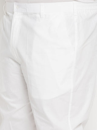 VASTRAMAY Men's Plus Size White Cotton Blend Kurta And Cotton Pant Style Pyjama Set