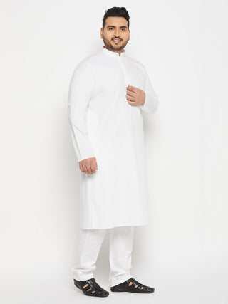 VASTRAMAY Men's Plus Size White Cotton Blend Kurta And Cotton Pant Style Pyjama Set