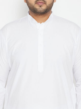 VASTRAMAY Men's Plus Size White Cotton Blend Kurta Pyjama Set