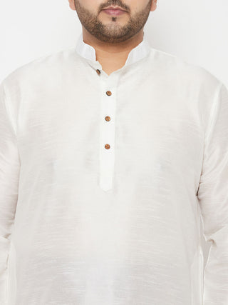 VASTRAMAY Men's Plus Size White Silk Blend Kurta And Maroon Dhoti Set