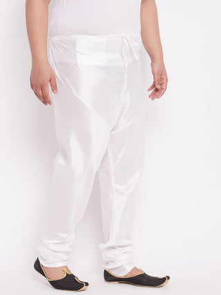 VASTRAMAY Men's Plus Size White Cotton Silk Blend Churidar
