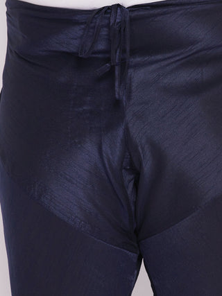 VASTRAMAY Men's Plus Size Blue Cotton Silk Blend Pyjama