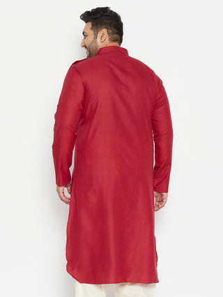 VASTRAMAY Men's Plus Size Maroon Cotton Blend Pathani Kurta
