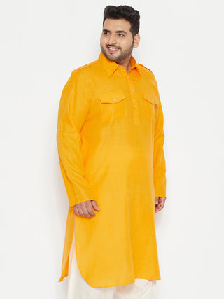 VASTRAMAY Men's Plus Size Mustard Cotton Blend Pathani Kurta