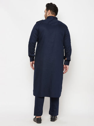 VASTRAMAY Men's Plus Size Blue Cotton Blend Pathani Kurta