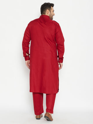 VASTRAMAY Men's Plus Size Maroon Cotton Blend Pathani Set