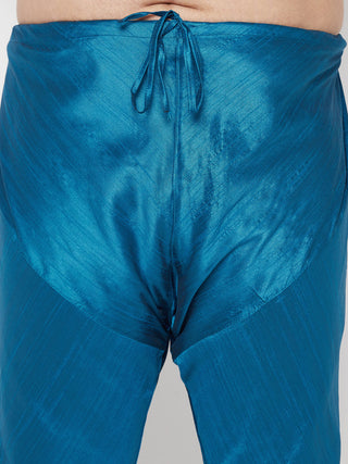 VASTRAMAY Men's Plus Size Turquoise Blue Cotton Silk Blend Pyjama